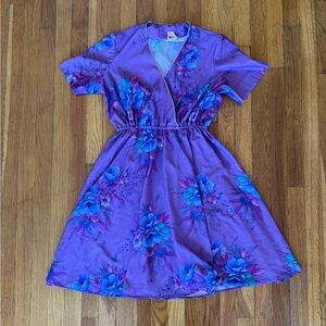 Vintage Floral Purple and Blue Dress: sz Small